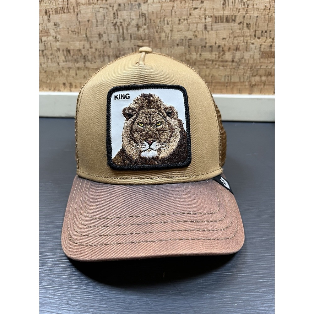 Goorin Bros Animal The Farm Trucker Baseball Snapback Hat Cap King Lion Khaki